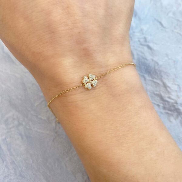 Kate Yellow Gold and Diamond Pav&eacute; Clover Bracelet